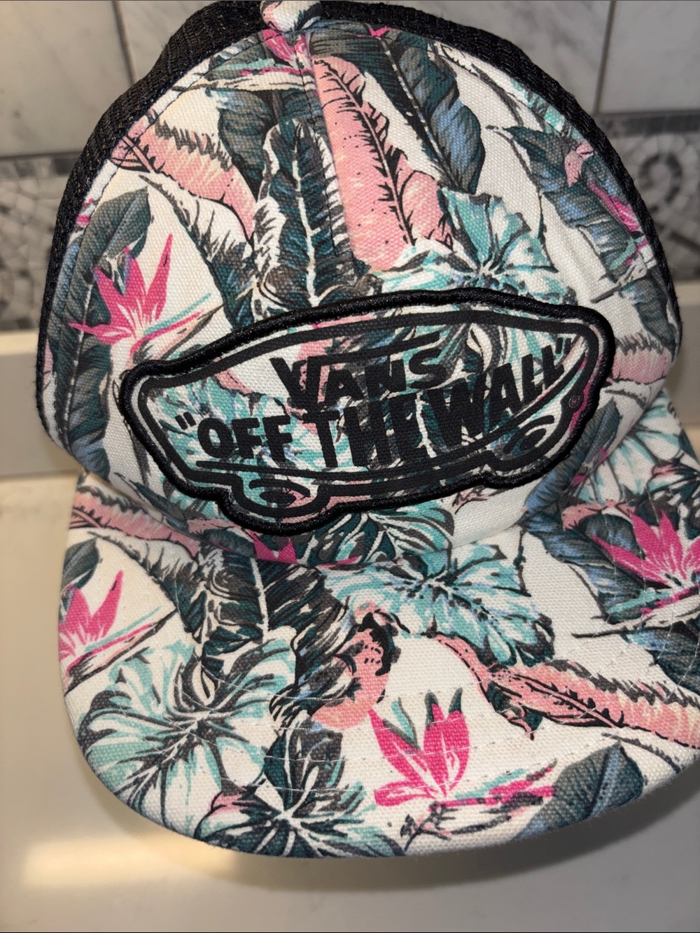 Vans Kids Floral Logo Cap in Pink/Teal/Black